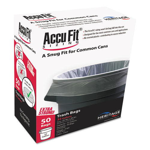 Linear Low Density Can Liners with AccuFit Sizing, 32 gal, 0.9 mil, 33" x 44", Clear, 50/Box-(HERH6644TCRC1)