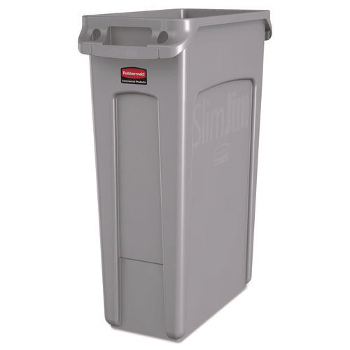 Slim Jim with Venting Channels, 23 gal, Plastic, Gray-(RCP354060GY)