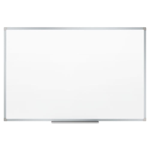 Dry Erase Board with Aluminum Frame, 72 x 48, Melamine White Surface, Silver Aluminum Frame-(MEA85358)