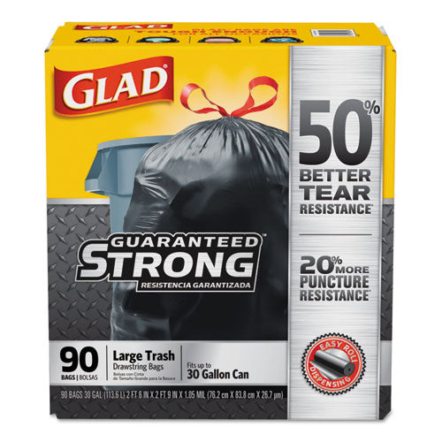 Drawstring Large Trash Bags, 30 gal, 1.05 mil, 30" x 33", Black, 90/Carton-(CLO78952)