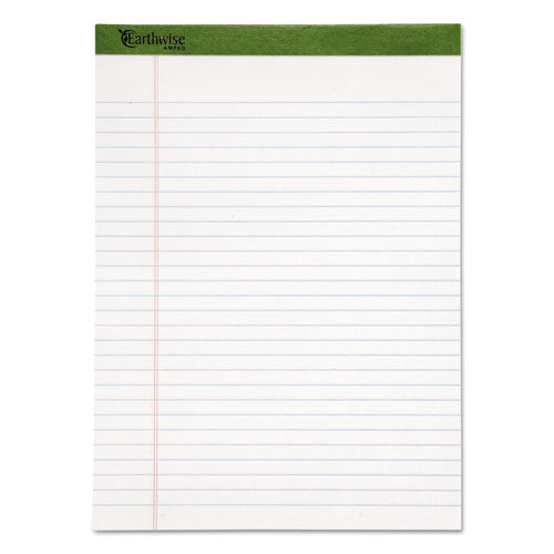 Earthwise by Ampad Recycled Writing Pad, Wide/Legal Rule, Politex Green Headband, 50 White 8.5 x 11.75 Sheets, Dozen-(TOP20172)