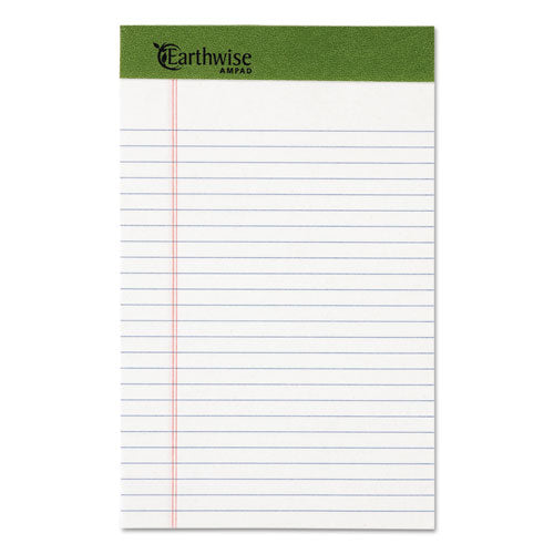 Earthwise by Ampad Recycled Writing Pad, Narrow Rule, Politex Green Headband, 50 White 5 x 8 Sheets, Dozen-(TOP20152)