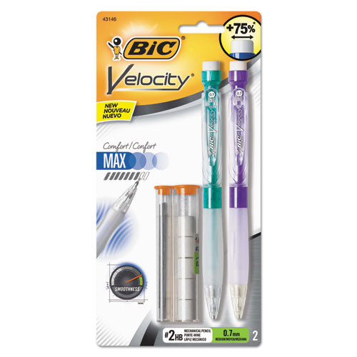 Velocity Max Pencil, 0.7 mm, HB (#2.5), Black Lead, Assorted Barrel Colors, 2/Pack-(BICMPMX7P21BK)