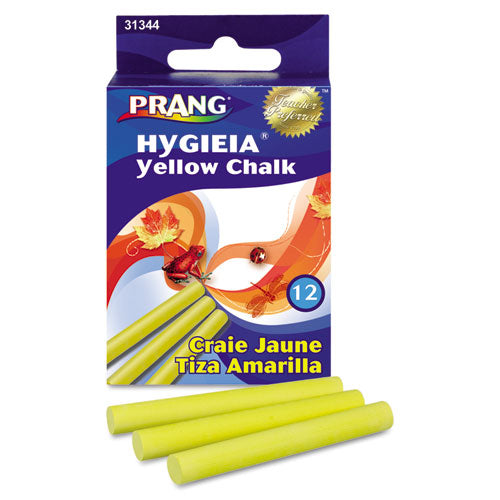 Hygieia Dustless Board Chalk, 3.25" x 0.38" Diameter, Yellow, 12/Box-(DIX31344)