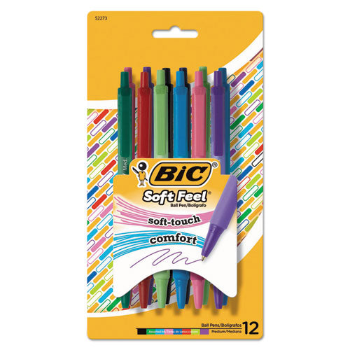 Soft Feel Ballpoint Pen, Retractable, Medium 1 mm, Assorted Ink and Barrel Colors, Dozen-(BICSCSMAP121AST)