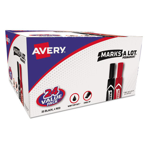 MARKS A LOT Regular Desk-Style Permanent Marker Value Pack, Broad Chisel Tip, Assorted Colors, 24/Pack (98187)-(AVE98187)