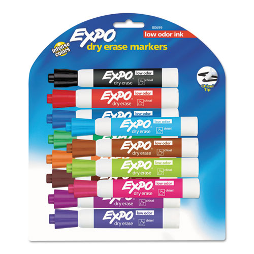 Low-Odor Dry-Erase Marker, Broad Chisel Tip, Assorted Colors, 12/Set-(SAN80699)