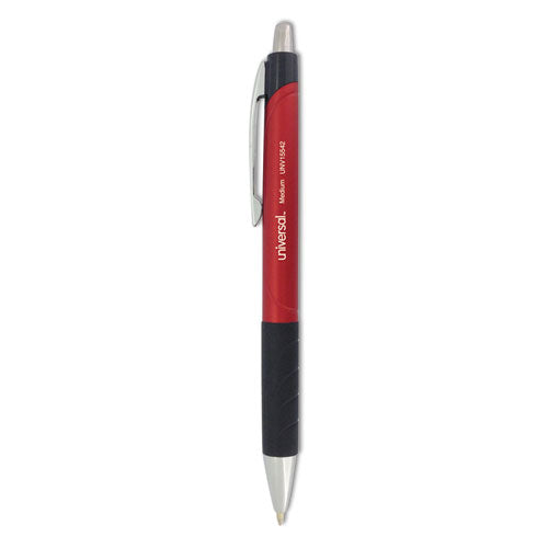 Comfort Grip Ballpoint Pen, Retractable, Medium 1 mm, Red Ink, Red Barrel, Dozen-(UNV15542)
