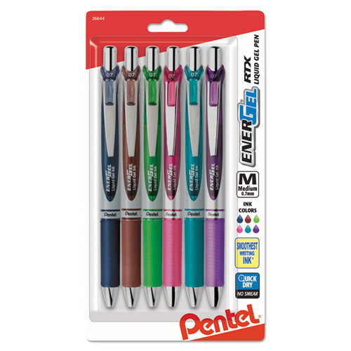 EnerGel RTX Gel Pen, Retractable, Medium 0.7 mm, Assorted Ink and Barrel Colors, 6/Pack-(PENBL77BP6M1)