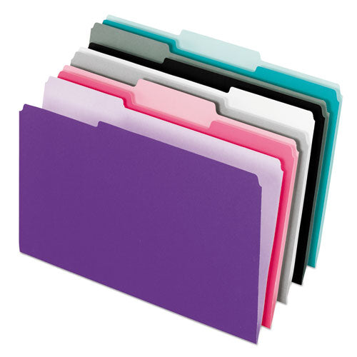 Interior File Folders, 1/3-Cut Tabs: Assorted, Letter Size, Assorted Colors: Aqua/Black/Gray/Pink/Violet, 100/Box-(PFX421013ASST2)