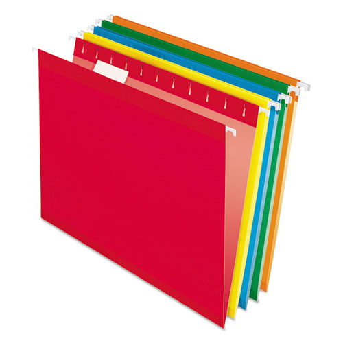 Colored Reinforced Hanging Folders, Letter Size, 1/5-Cut Tabs, Assorted Bright Colors, 25/Box-(PFX415215ASST)
