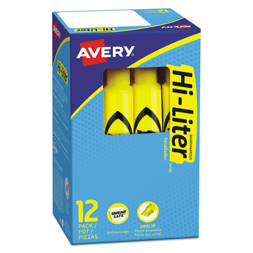 HI-LITER Desk-Style Highlighters, Yellow Ink, Chisel Tip, Yellow/Black Barrel, Dozen-(AVE07742)