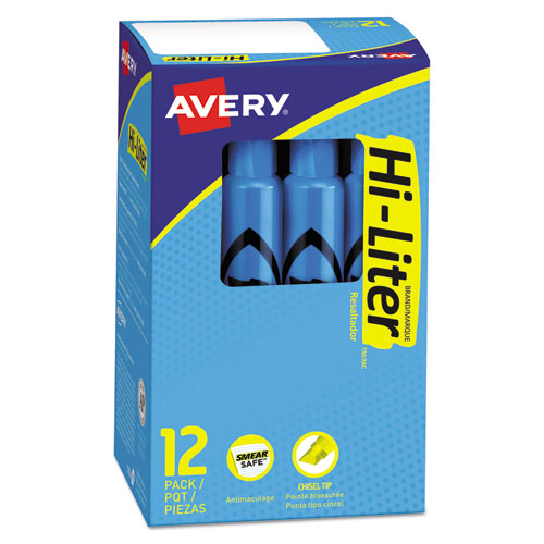 HI-LITER Desk-Style Highlighters, Fluorescent Blue Ink, Chisel Tip, Blue/Black Barrel, Dozen-(AVE24016)