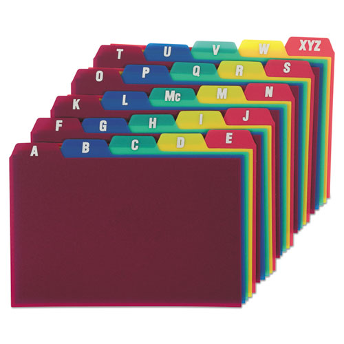 Durable Poly A-Z Card Guides, 1/5-Cut Top Tab, A to Z, 4 x 6, Assorted Colors, 25/Set-(OXF73154)