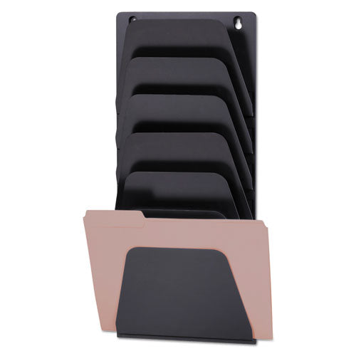 Wall File Holder, 7 Sections, Legal/Letter Size, 9.43" x 2.88" x 22.38", Black-(OIC21505)
