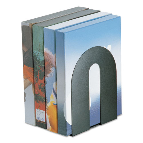 Heavy Duty Bookends, Nonskid, 8 x 8 x 10, Steel, Black, 1 Pair-(OIC93142)