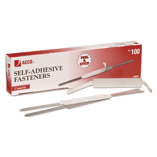 Self-Adhesive Two-Prong Paper Fastener Bases, 2" Capacity, 2.75" Center to Center, Matte Steel, 100/Box-(ACC70020)