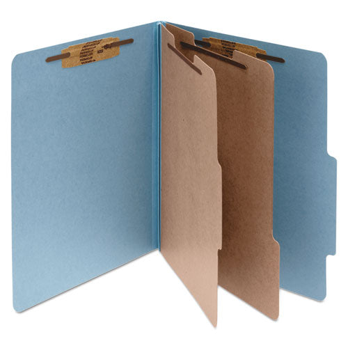 Pressboard Classification Folders, 3" Expansion, 2 Dividers, 6 Fasteners, Letter Size, Sky Blue Exterior, 10/Box-(ACC15026)