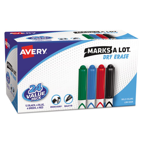MARKS A LOT Pen-Style Dry Erase Marker Value Pack, Medium Chisel Tip, Assorted Colors, 24/Set (29860)-(AVE29860)