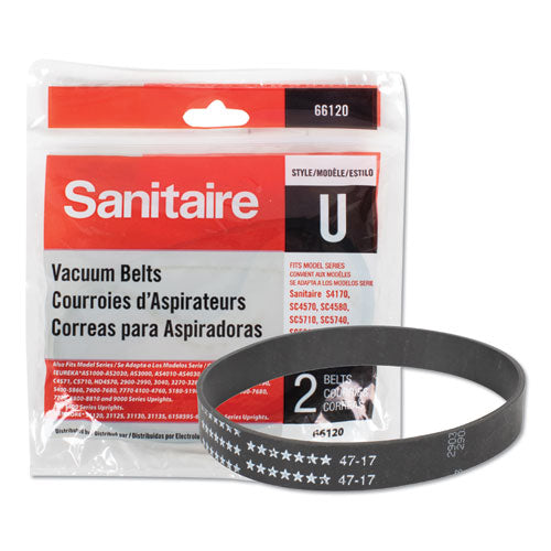 Replacement Belt for Upright Vacuum Cleaner, Flat U Style, 2/Pack-(EUR66120)