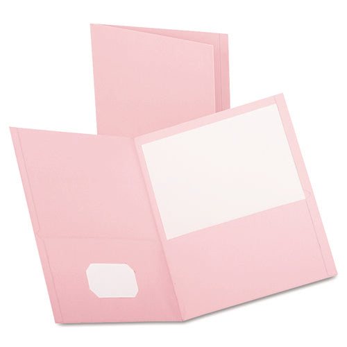 Twin-Pocket Folder, Embossed Leather Grain Paper, 0.5" Capacity, 11 x 8.5, Pink, 25/Box-(OXF57568)