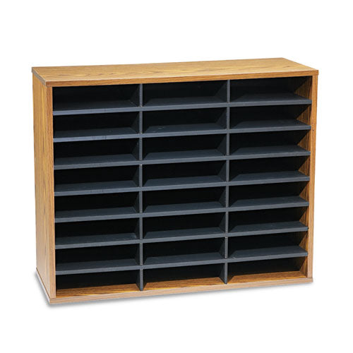 Literature Organizer, 24 Letter Compartments, 29 x 11.88 x 23.44, Medium Oak-(FEL25043)