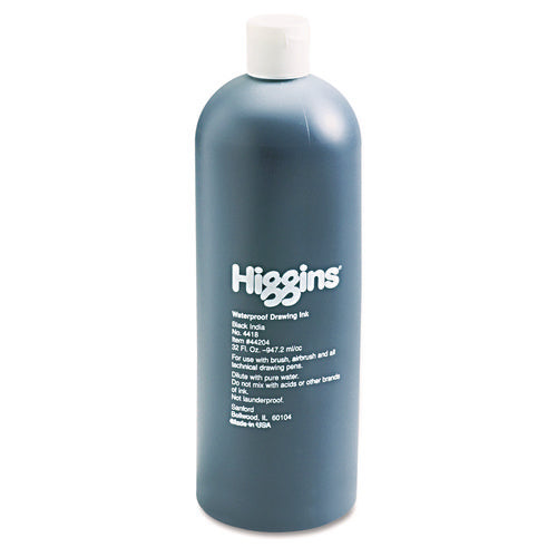Waterproof Pigmented Drawing Ink, 32 oz Bottle, Black-(HIG44204)