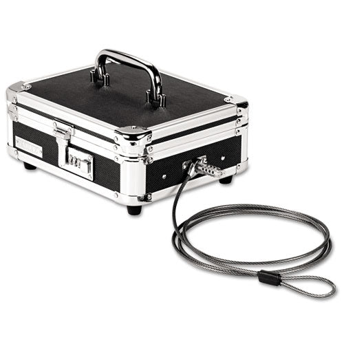 Locking Cast Box with Tumbler Lock, 10 x 8.75 x 5, Plastic Steel, Black and Chrome-(IDEVZ01002)