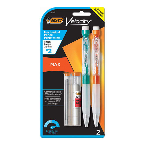 Velocity Max Pencil, 0.9 mm, HB (#2), Black Lead, Assorted Barrel Colors, 2/Pack-(BICMPMX9P21)