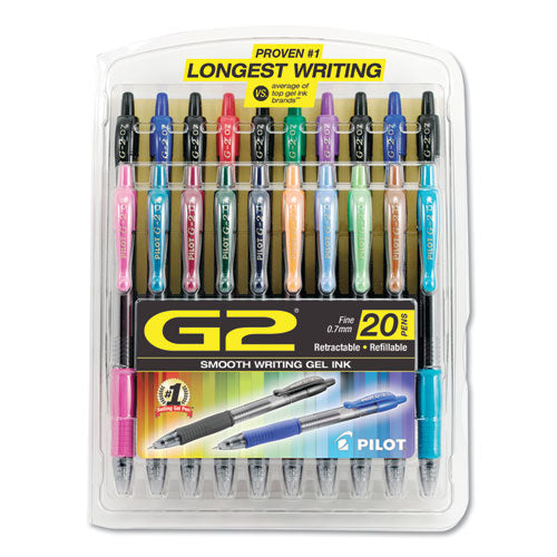 G2 Premium Gel Pen, Retractable, Fine 0.7 mm, Assorted Ink and Barrel Colors, 20/Pack-(PIL31294)