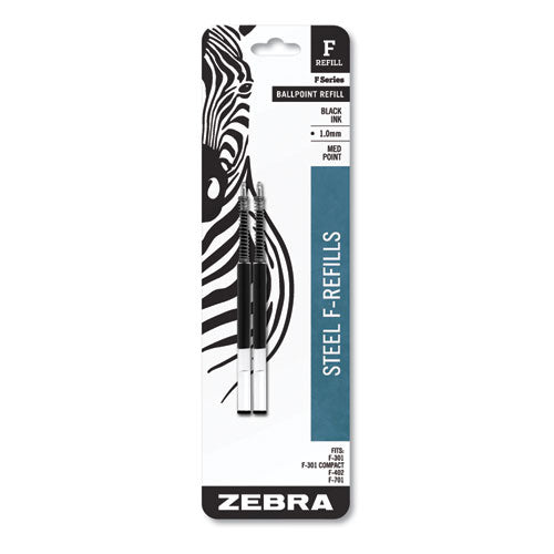 F-Refill for Zebra F-Series Ballpoint Pens, Medium Conical Tip, Black Ink, 2/Pack-(ZEB85412)