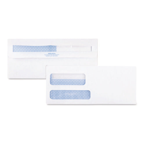 Double Window Redi-Seal Security-Tinted Envelope, #9, Commercial Flap, Redi-Seal Adhesive Closure, 3.88 x 8.88, White, 500/BX-(QUA24529)
