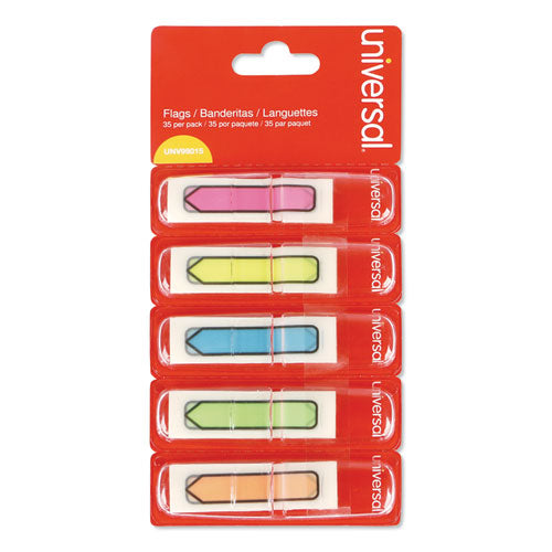 Deluxe Pop-Up Page Flags, 0.5 x 1.75, Five Assorted Colors, 35 Flags/Dispenser, 5 Dispensers/Pack-(UNV99015)