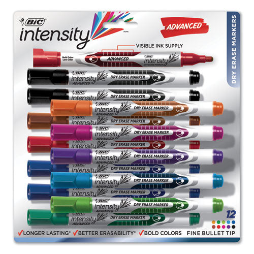 Intensity Advanced Dry Erase Marker, Pocket-Style, Medium Bullet Tip, Assorted Colors, Dozen-(BICGELIPP121AST)