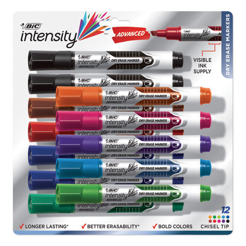 Intensity Advanced Dry Erase Marker, Tank-Style, Broad Chisel Tip, Assorted Colors, Dozen-(BICGELITP121AST)