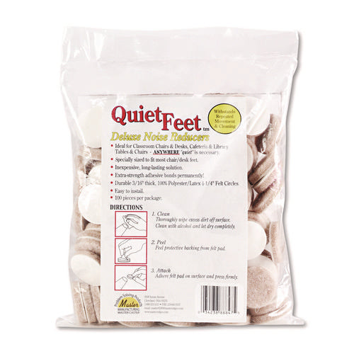 Quiet Feet Deluxe Noise Reducers, 1.25" dia, Circular, Beige, 100/Pack-(MAS88847)