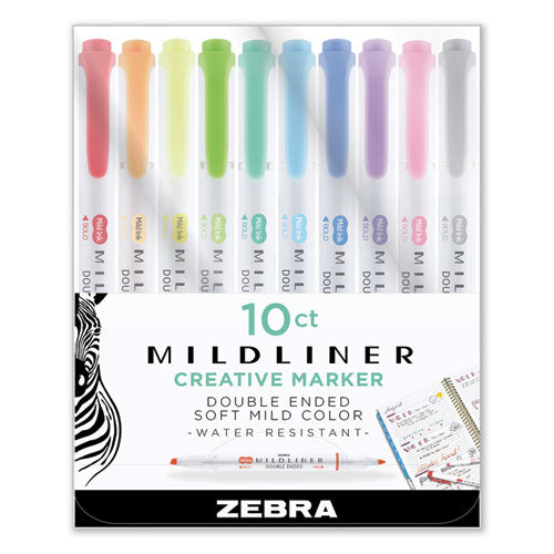 Mildliner Double Ended Highlighter, Assorted Ink Colors, Bold-Chisel/Fine-Bullet Tips, Assorted Barrel Colors, 10/Set-(ZEB78101)
