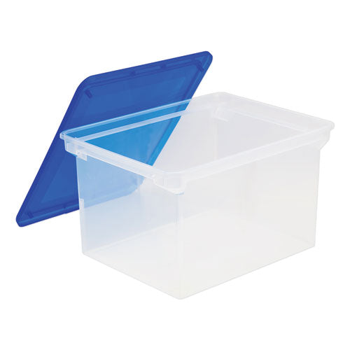 Plastic File Tote, Letter/Legal Files, 18.5" x 14.25" x 10.88", Clear/Blue-(STX61508U01C)