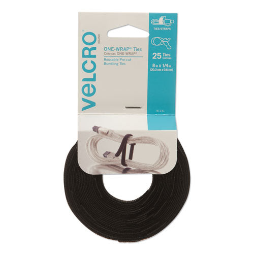 ONE-WRAP Pre-Cut Thin Ties, 0.25" x 8", Black, 25/Pack-(VEK91141)