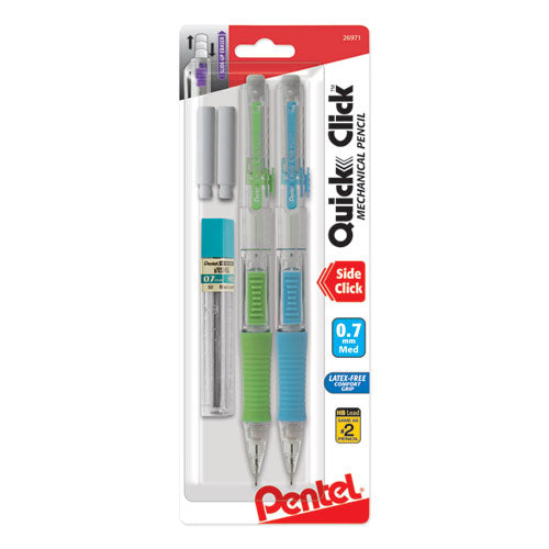 QUICK CLICK Mechanical Pencil, 0.7 mm, HB (#2.5), Black Lead, Assorted Barrel Colors, 2/Pack-(PENPD217LEBP2)