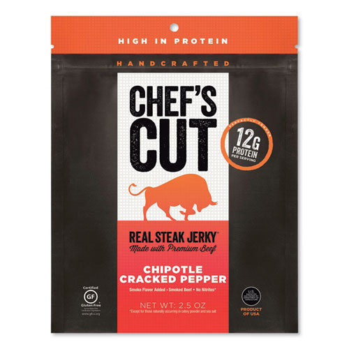 Real Steak Jerky, Chipolte Cracked Pepper, 2.5 oz Bag-(CHUCCR00501)
