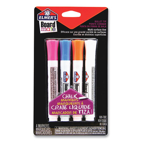 Boardmate Wet Erase Chalk Markers, Broad Bullet Tip, Assorted Colors, 4/Pack-(EPIE152MELM)