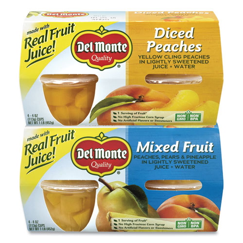 Diced Peaches and Mixed Fruit Cups, 4 oz Cups, 16 Cups/Box, Ships in 1-3 Business Days-(GRR22000744)