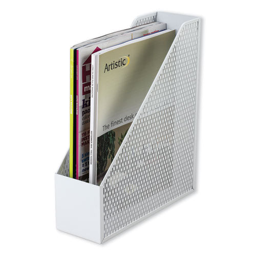 Urban Collection Punched Metal Magazine File, 3.5 x 10 x 11.5, White-(AOPART20004WH)