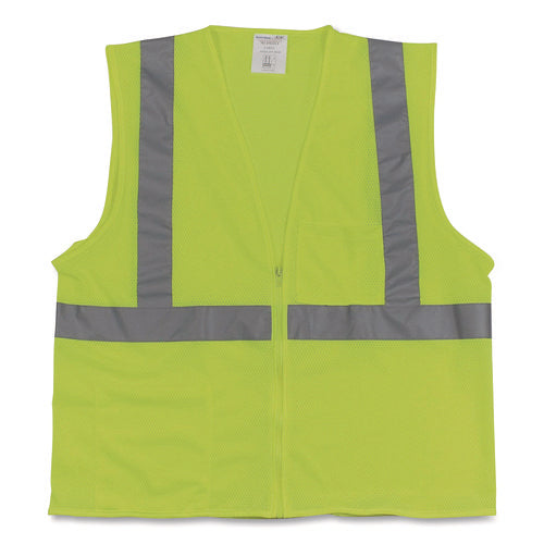 ANSI Class 2 Two-Pocket Zipper Mesh Safety Vest, X-Large, Hi-Viz Lime Yellow-(PID3020702ZLYXL)