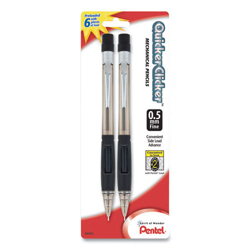 Quicker Clicker Mechanical Pencil, 0.5 mm, HB (#2.5), Black Lead, Smoke Barrel, 2/Pack-(PENPD345BP2K6)