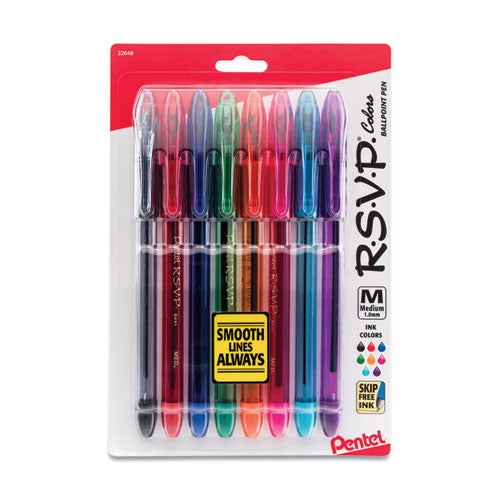R.S.V.P. Ballpoint Pen, Stick, Medium 1 mm, Assorted Ink and Barrel Colors, 8/Pack-(PENBK91CRBP8M)