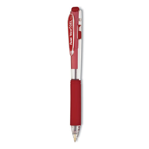 WOW! Gel Pen, Retractable, Medium 0.7 mm, Red Ink, Clear/Red Barrel, Dozen-(PENK437B)