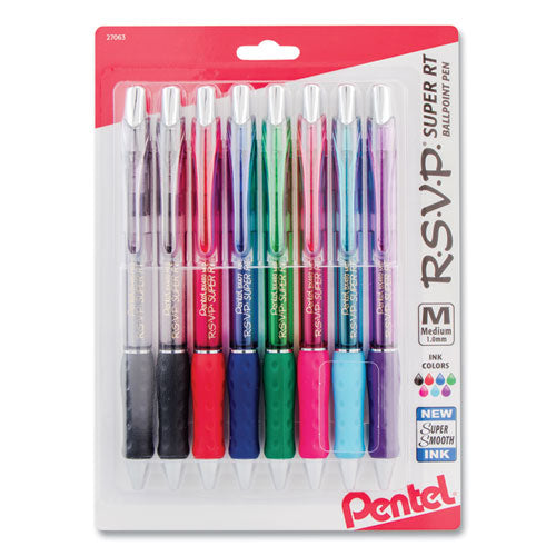 R.S.V.P. Super RT Ballpoint Pen, Retractable, Medium 1 mm, Assorted Ink and Barrel Colors, 8/Pack-(PENBX480BP8M)