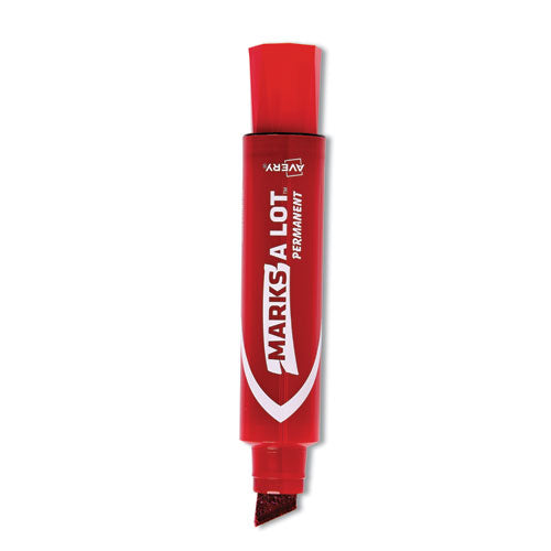 MARKS A LOT Extra-Large Desk-Style Permanent Marker, Extra-Broad Chisel Tip, Red (24147)-(AVE24147)